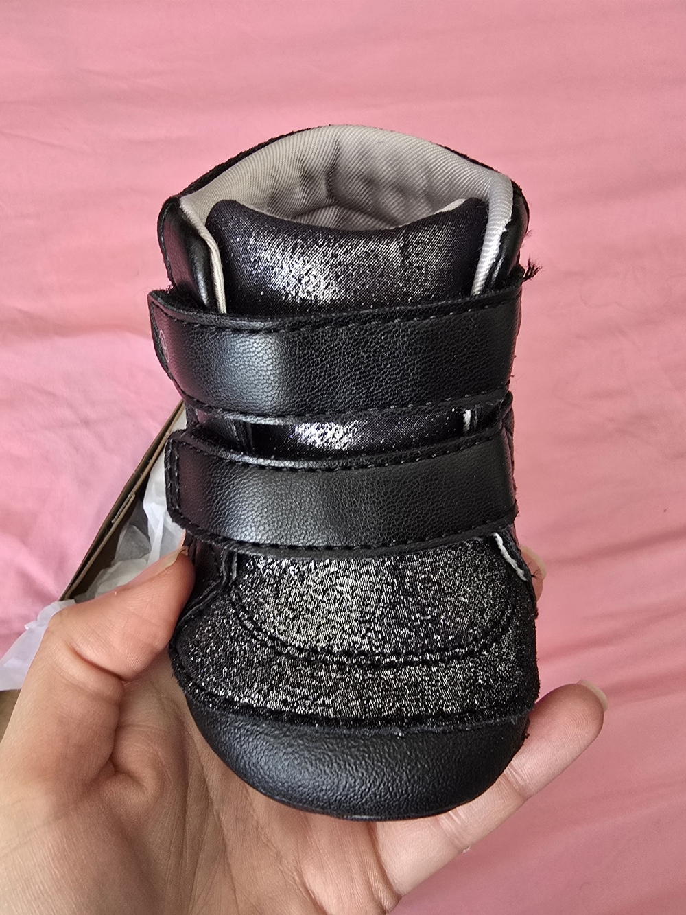Stride Rite Black Glitter Hook-and-Loop Baby Boots Sneakers - Picture 2 of 4
